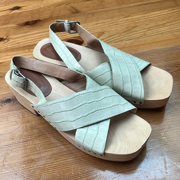 Madewell Farrah Croc Embossed Leather mint green Slingback Clog size 9.5 - Picture 1 of 12